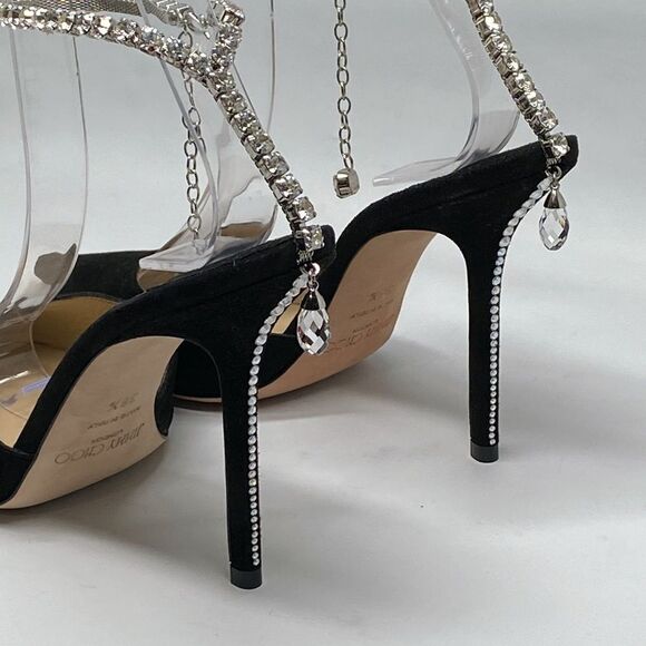 Jimmy Choo Black Suede Pumps with Crystal Embellishment size 38.5 - Picture 12 of 16